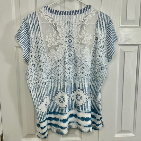 Sundance Blue & White Sheer Embroidered Bohemian Coastal Blouse Top Sz XXL - Picture 4 of 14